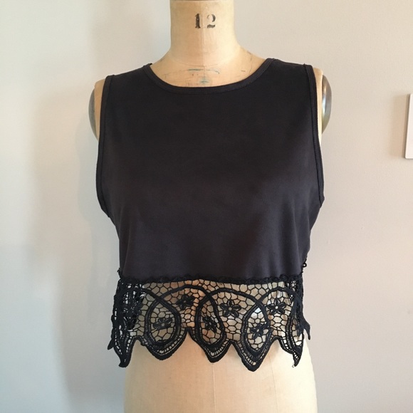 Zara Tops - Zara sueded crop top with lace hem